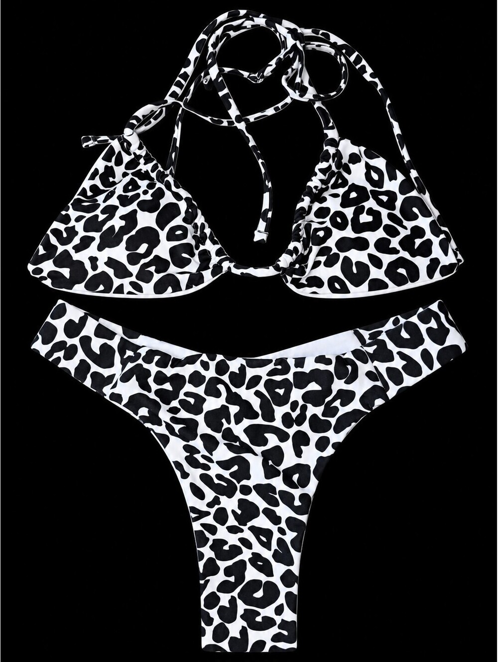 Black and White Leopard Print Women's Bikini Set Size Small